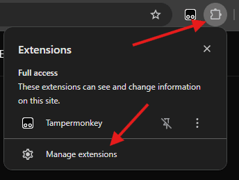 manage extensions