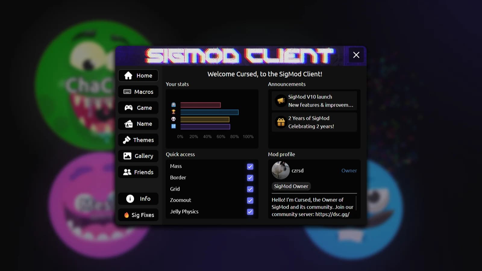 Sigmally Mod Menu interface