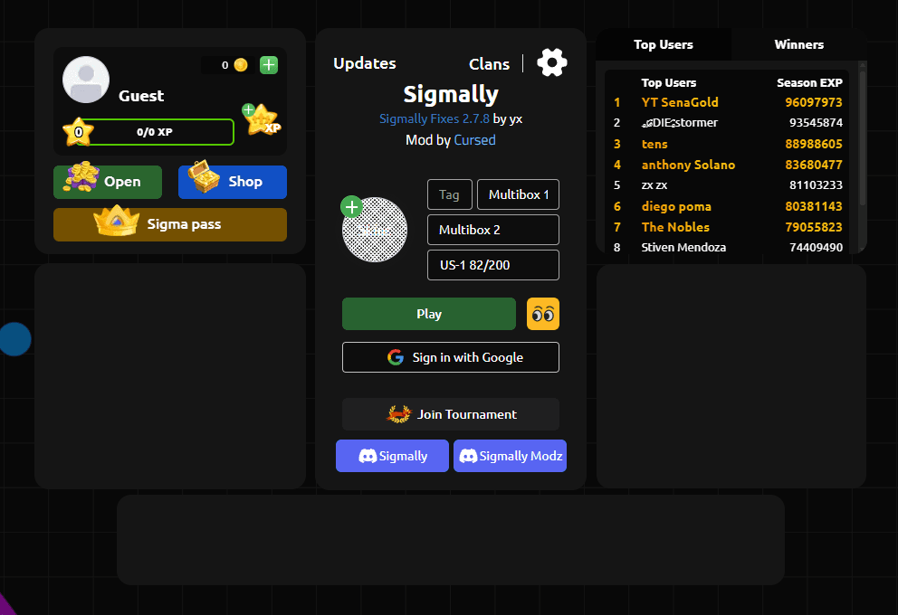 Sigmally main menu with SigMod